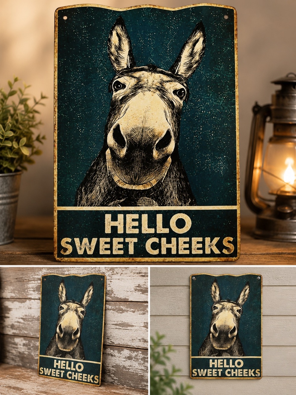 Hello Sweet Cheeks Donkey Wall Sign - Teal and Cream